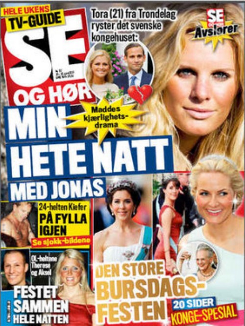 Portada Se og Hør Noruega Portada de la revista «Se og Hør» con el titular que dice: «Mi noche caliente con Jonas» (Foto: Captura)