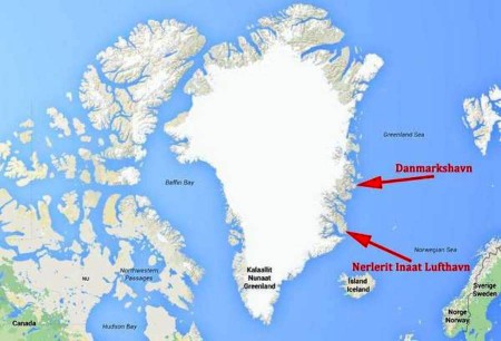 Aterrizaron en el aeródromo de Nerlerit Inaat y se dirigieron en trineo a la estación meteorológica de Danmarkshavn. (Foto: Google Maps)