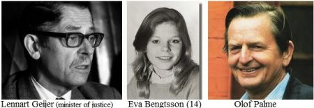 El ministro de justicia sueco Lennart Geijer protagonista del escándalo que Olof Palme tapó negando el informe. Eva Bengtsson cuando tenía 14 años y trabajaba en el burdel. (Foto: archivo)