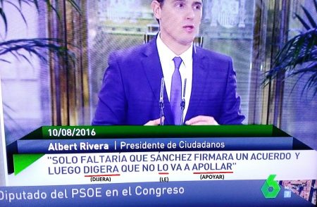 Tras diez años de colegio, cuatro de facultad y dos maestrías, los «periolistos» de la Sexta baten su propio récord de faltas de ortografía. Esta vez han sido tres en una línea del rótulo.