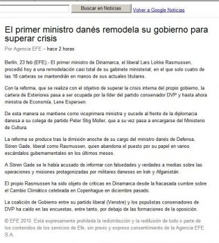 El teletipo de la agencia EFE con la información errónea. (Foto: Captura de pantalla vía Google News) PULSAR PARA AMPLIAR